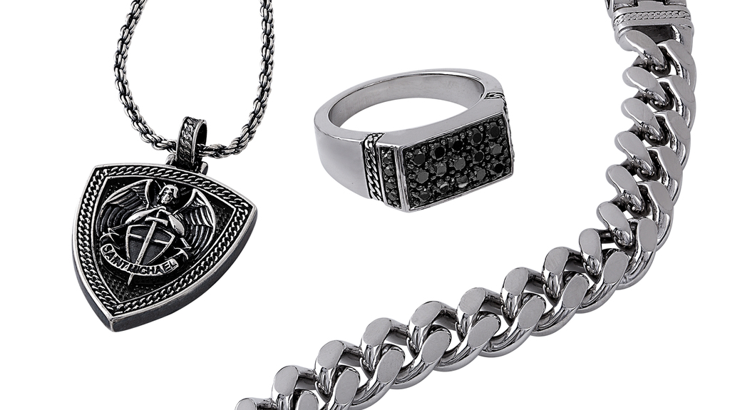 Christian religious motifs and chain links are collection mainstays. Christian religious motifs and chain links are collection mainstays.