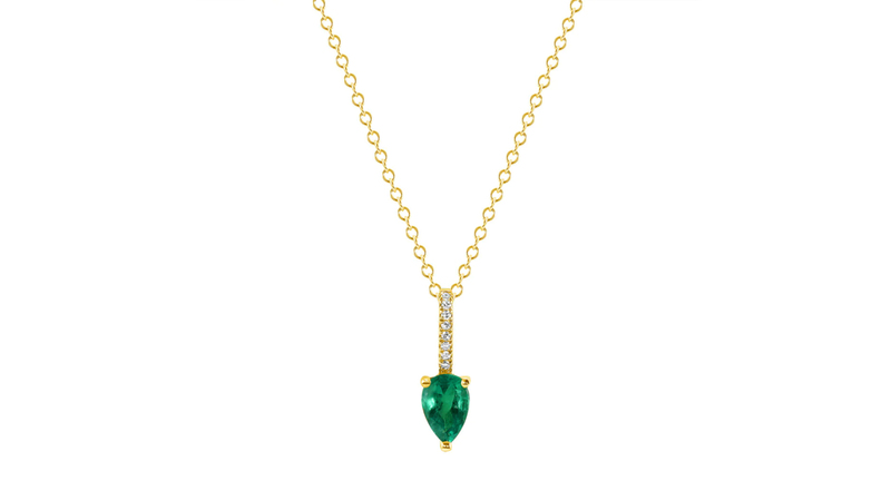<a href="https://ounceofsaltjewelry.com/products/emerald-pear-pendant?_pos=1&_sid=178bccf2c&_ss=r" target="_blank">Ounce of Salt</a> emerald pear pendant set in 14-karat yellow gold with diamonds ($920)