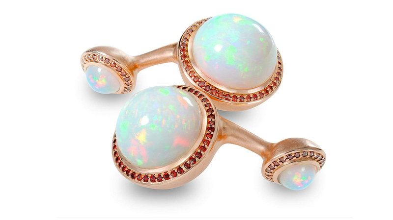 <a href="https://ashleighbranstetter.com/" target="_blank">Ashleigh Branstetter</a> “Comus” Ethiopian opal cufflinks with cognac diamonds set in 18-karat rose gold ($13,500)