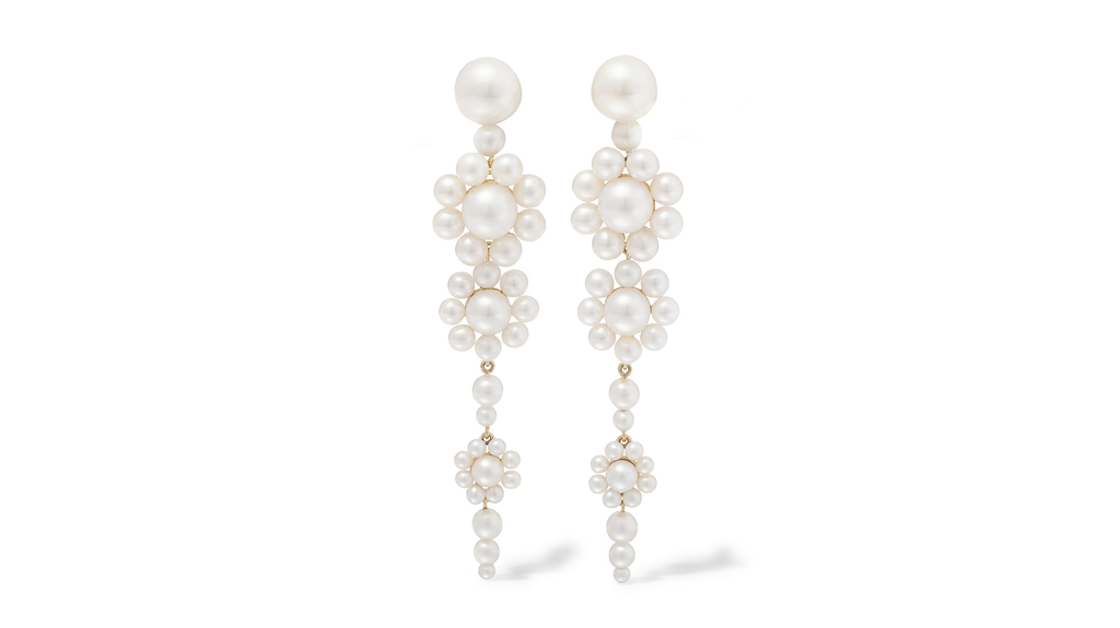 The “Grande Marguerite de Mariage” 14-karat gold and pearl earrings ($3,000)