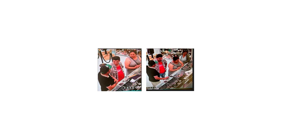 The Jewelers’ Security Alliance provided this security camera still of the four individuals wanted for a distraction theft on June 15 in Santa Monica, California. Some of the suspects allegedly also stole jewelry from a store in Newport Beach on June 14. The Jewelers’ Security Alliance provided this security camera still of the four individuals wanted for a distraction theft on June 15 in Santa Monica, California. Some of the suspects allegedly also stole jewelry from a store in Newport Beach on June 14.