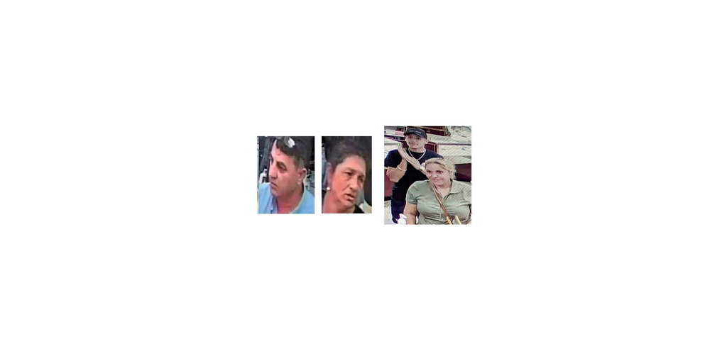 Pictured at left is the first team of suspects, wanted in distraction thefts in Florida, Illinois, and Kansas, according to JSA, while Marioara Munteanu and her alleged male accomplice are pictured at right. (Photo courtesy of JSA)