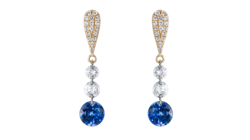 Priced at $4,140, these “Diamond and Sapphire Drop Earrings” featuring lab-grown diamonds in 14-karat gold are the most expensive item from Charlie Dolly’s second collection, “Float.”