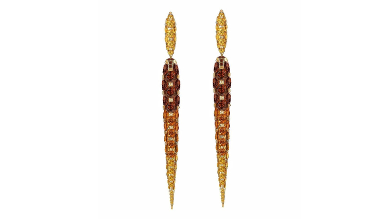 <a href="https://boghossianjewels.com/" target="_blank">Boghossian</a> 18-karat yellow gold Merveilles Icicle garnet degrade long earrings ($16,209)