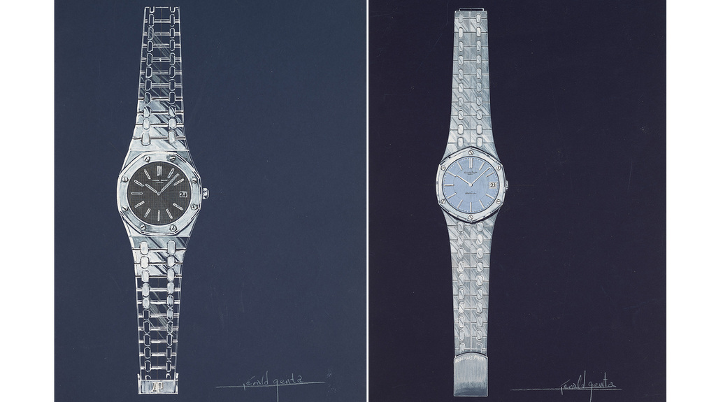 At left is the original 1970 sketch for the Audemars Piguet Royal Oak, the watch that has come to define his legacy (Geneva sale, February). At right is the never-before-seen first design he ever produced for the Royal Oak, which is quite different to the design the world knows now but still with the iconic octagonal case (Geneva sale, February). At left is the original 1970 sketch for the Audemars Piguet Royal Oak, the watch that has come to define his legacy (Geneva sale, February). At right is the never-before-seen first design he ever produced for the Royal Oak, which is quite different to the design the world knows now but still with the iconic octagonal case (Geneva sale, February).