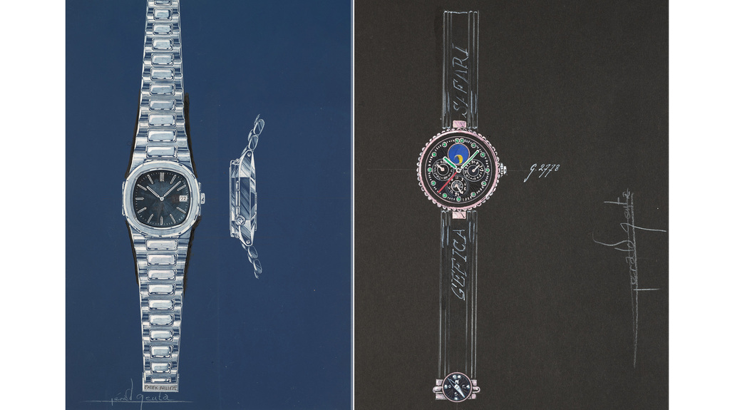 At left is Genta’s original design for the Nautilus, one of his only designs to also show the side profile of the watch (Hong Kong, March 2022). At right, the original De Gefica Safari Montre Beretta (New York, April 2022). At left is Genta’s original design for the Nautilus, one of his only designs to also show the side profile of the watch (Hong Kong, March 2022). At right, the original De Gefica Safari Montre Beretta (New York, April 2022).