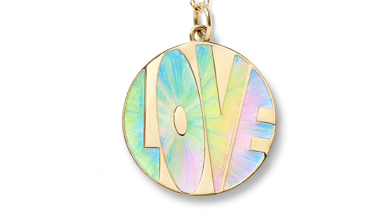 “All You Need” necklace in 14-karat gold with hand-painted tie-dye enamel ($1,640)