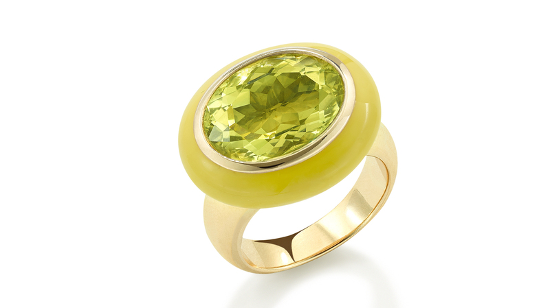 Robinson Pelham 14-karat yellow gold “Arena” ring with yellow beryl, enamel, and ceramic ($4,800)