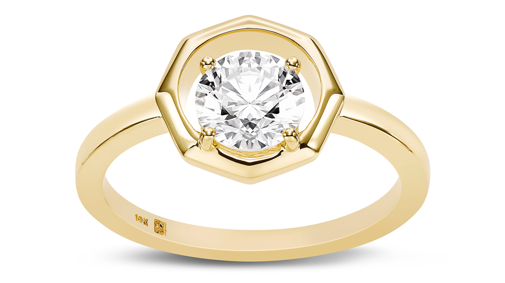 Lightbox “Octagon” ring featuring a 1-carat lab-grown round brilliant diamond in 10-karat gold ($1,200)