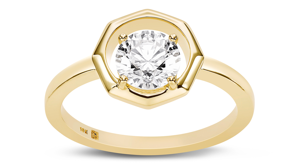 Lightbox “Octagon” ring featuring a 1-carat lab-grown round brilliant diamond in 10-karat gold ($1,200) Lightbox “Octagon” ring featuring a 1-carat lab-grown round brilliant diamond in 10-karat gold ($1,200)