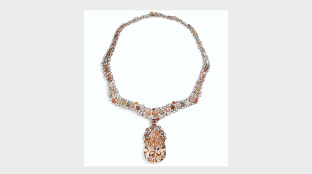 A “Colored Diamond and Diamond Pendant Necklace” with 141.22-carat fancy brown-yellow pear-shaped diamond A “Colored Diamond and Diamond Pendant Necklace” with 141.22-carat fancy brown-yellow pear-shaped diamond