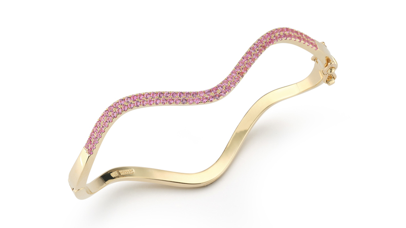 <a href="https://mateonewyork.com/products/14kt-pink-sapphire-wave-bracelet?_pos=4&_sid=eed82373e&_ss=r" target="_blank">Mateo</a> 14-karat yellow gold “Wave Bracelet” with pink sapphire ($7,920)