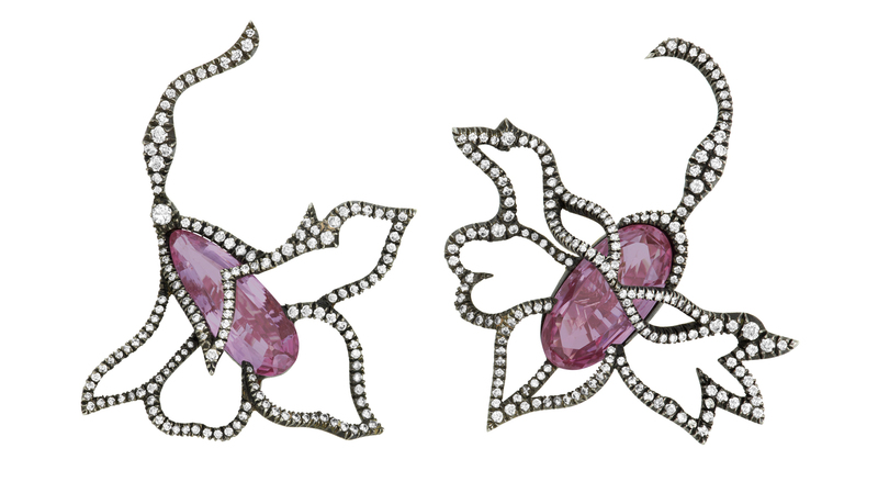 The pictured JAR pink topaz and diamond earrings set in 18-karat gold and silver are expected to fetch between $60,000 and $80,000. (Image courtesy of Christie’s Images Ltd. 2022)