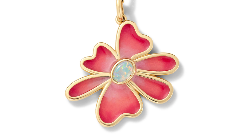 The “Funky Flower” necklace features ombre enamel over 14-karat gold and an opal center stone ($3,775).