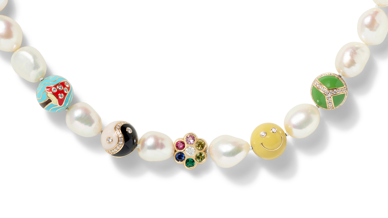 “The Ultimate Groovy Pearl Necklace” in 14-karat gold with freshwater pearls, enamel, and diamond and gemstone beads ($12,970)