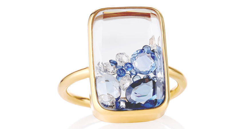 <a href="https://moritzglik.com/products/ten-fourteen-diamond-and-blue-sapphires-shaker-ring?_pos=4&_sid=1f5c55336&_ss=r&variant=33871847587977" target="_blank">Moritz Glik</a> “Ten Fourteen” blue sapphire and diamond ring in 18-karat yellow gold ($4,700)