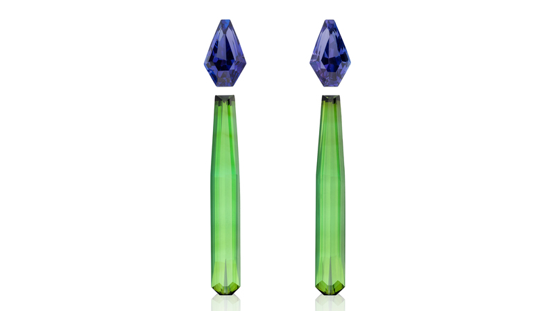 Best Use of Color. Adam Neeley suite of specialty cut green tourmalines, weighing 47.80 total carats, and tanzanites, weighing 12.69 total carats