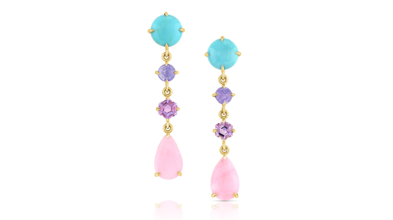 M. Spalten “Gemfetti” earrings in 14-karat gold with turquoise, tanzanite, amethyst, and pink opal ($2,880)