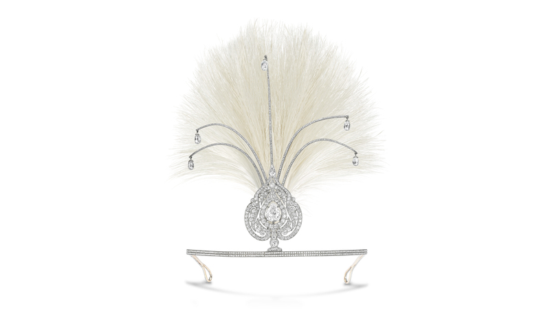 Brooch mounted with an aigrette as a head ornament, 1910. Platinum, diamonds. (Image courtesy of Thames & Hudson)