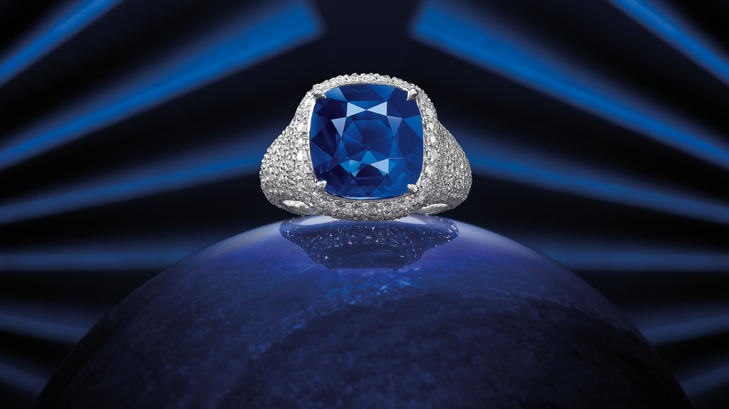 A sapphire Kashmir sapphire and diamond ring that will go up for auction at the Bonhams Hong Kong Jewels and Jadeite sale on June 22. A sapphire Kashmir sapphire and diamond ring that will go up for auction at the Bonhams Hong Kong Jewels and Jadeite sale on June 22.