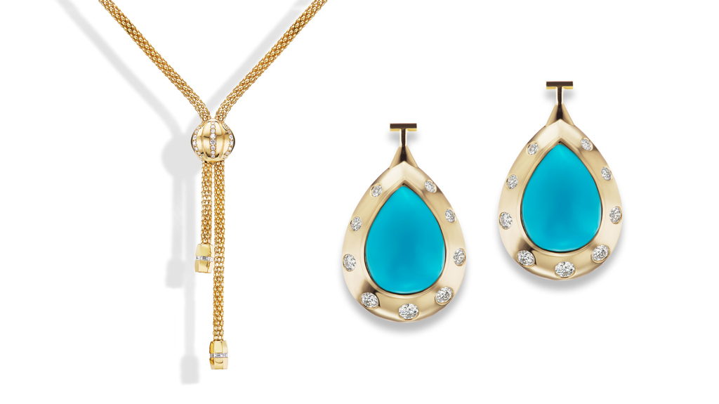 The “Stella” necklace with turquoise drops (not pictured to scale) The “Stella” necklace with turquoise drops (not pictured to scale)