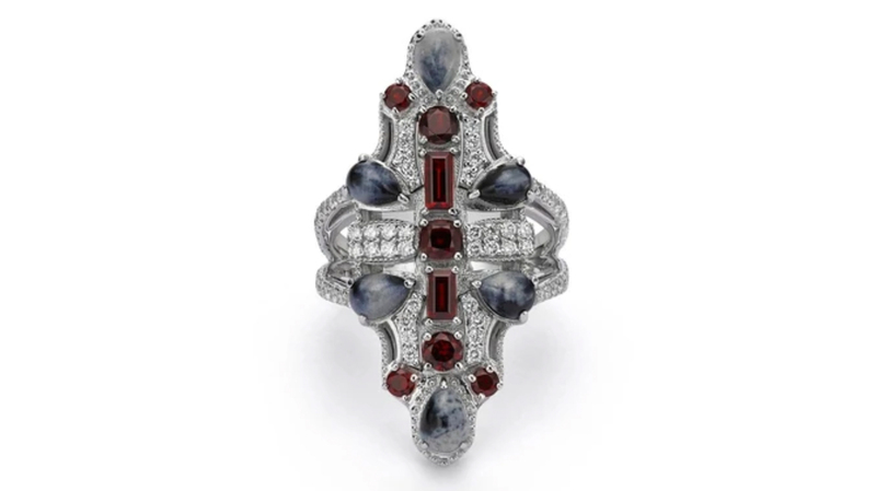 “The Regal Majesty” ring with Carmel sapphire, garnet, and diamond in 18-karat gold ($195,000)