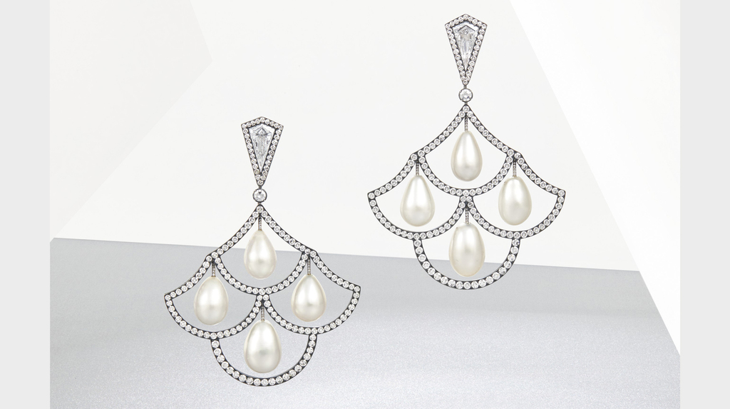 JAR natural pearl and diamond earrings