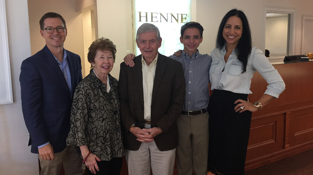 Jack Henne, center, with (from left) his son John, wife Nancy, grandson Luke, and daughter-in-law Dara Henne Jack Henne, center, with (from left) his son John, wife Nancy, grandson Luke, and daughter-in-law Dara Henne
