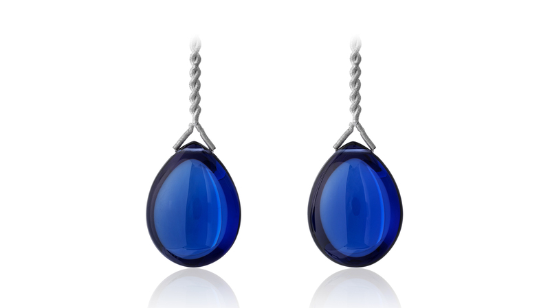 Pairs & Suites, First Place. Hemant Phophaliya pair of almond-shaped tanzanite drops (59.54 total carats)