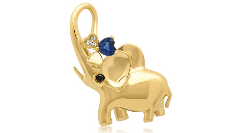 <a href="https://www.colettejewelry.com/" target="_blank">Colette</a> 18-karat yellow gold Lucky Elephant with blue sapphires, black diamonds, and white diamonds ($2,870)