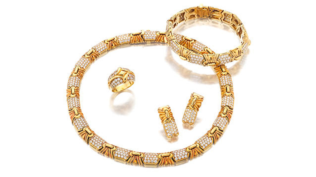 This Bulgari gold and diamond set, sold as one lot, garnered $40,313 at auction.