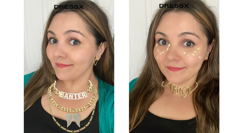 Associate Editor Lenore Fedow tried on several looks in the DressX app, like “Bold Gold” and “Virgo Vibes.”