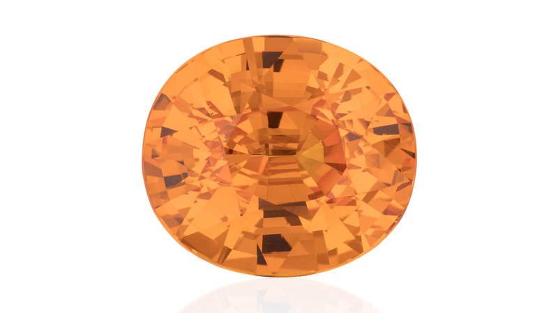 All Other Cut Gemstones, First Place. Sailesh Lakhi 30.50-carat oval brilliant-cut untreated mandarin garnet
