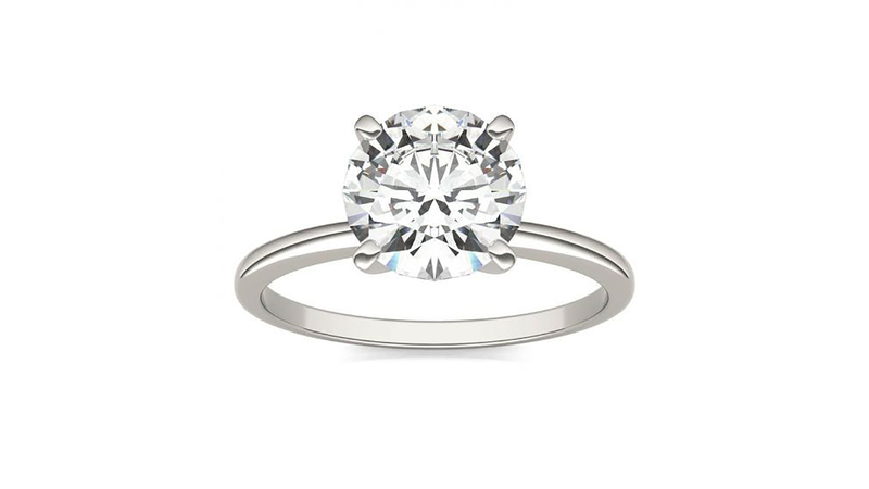 A 14-karat white gold engagement ring set with a 1.90-carat moissanite ($1,699)