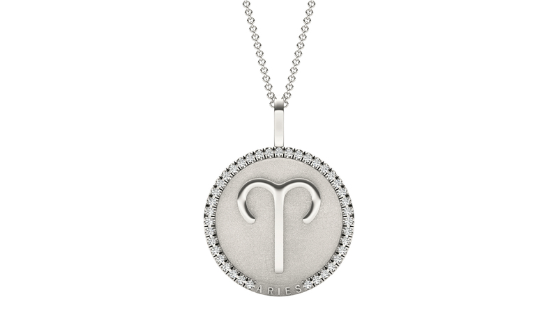 An “Aries” medallion in 14-karat white gold, set with 0.50 carats of lab-grown diamonds ($999)