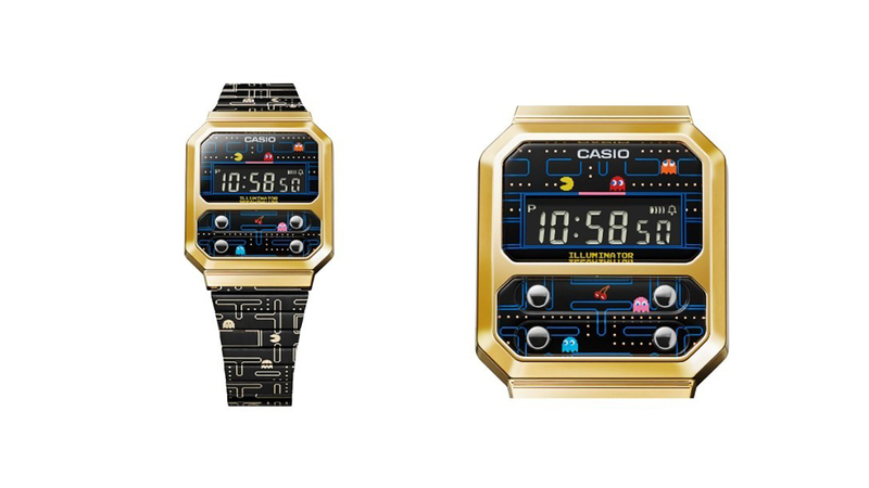 The face of the Casio A100WEPC features Pac-Man characters and other nods to the classic video game.