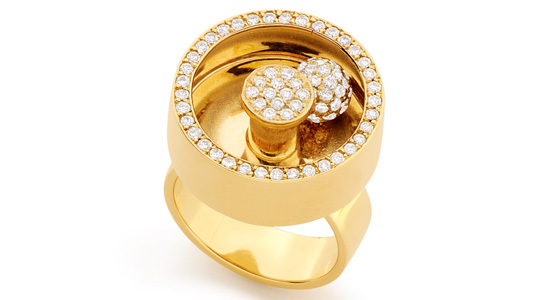 Yael Sonia Perpetual Motion spinning ring in 18-karat yellow gold and diamonds ($8,500)