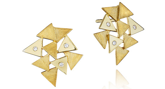 Yoki Sahle stud earrings with diamonds set in 18-karat brushed and highly polished yellow gold ($5,750)