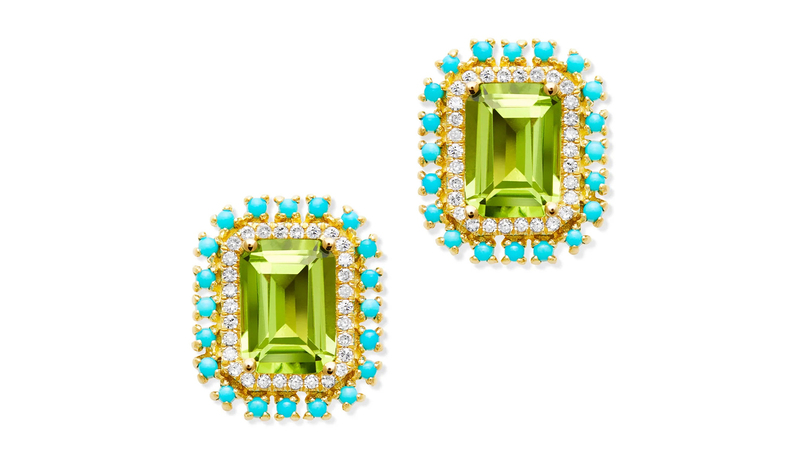<a href="https://annesisteron.com/products/14kt-yellow-gold-peridot-turquoise-diamond-monaco-stud-earrings" target="_blank"> Anne Sisteron</a> 14-karat yellow gold peridot, turquoise and diamond “Monaco” stud earrings ($1,230)