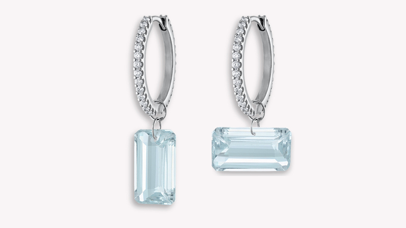 “Chiefton” charm earrings in 18-karat gold with diamonds and aquamarine ($2,600)