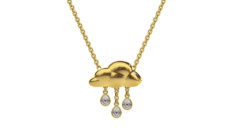 <a href="https://jessieve.com/products/every-cloud-necklace"> Jessie V E</a> “Every Cloud Locket” in 18-karat yellow gold with three diamond raindrops ($6,621)