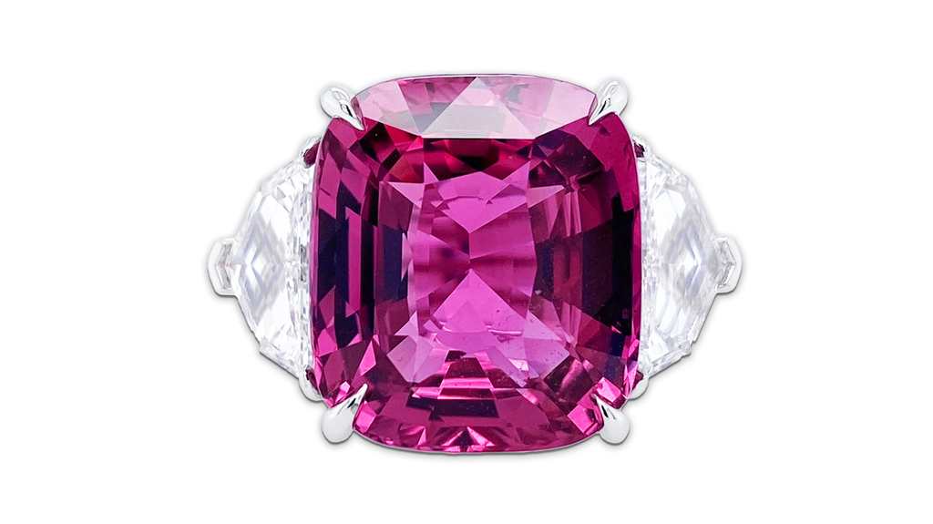 Bayco platinum and pink sapphire ring with diamonds (price upon request)