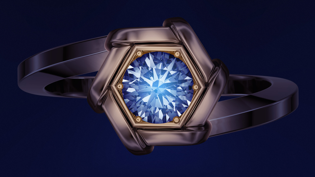 From the “Lucent” collection, an 18-karat yellow gold and diamond “Lucent Rose” ring, weighing 0.3 carats ($2,700).