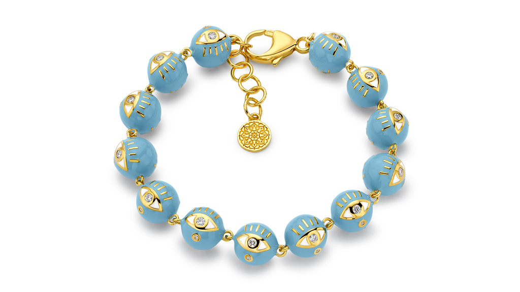 Buddha Mama 12 mm 20-karat gold bracelet with sky-blue enamel and diamonds ($29,950)