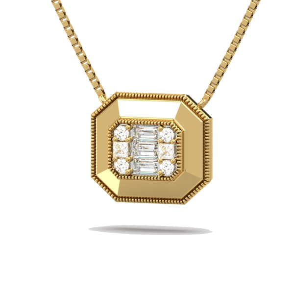 <a href="https://clartenewyork.com/collections/gatsby " target="_blank">Gatsby Emerald Cut Pendant</a>: Our 14-Karat yellow gold Gatsby Emerald Cut Pendant with a hand milgrain border and Emerald cut illusion diamond center ($1,405)