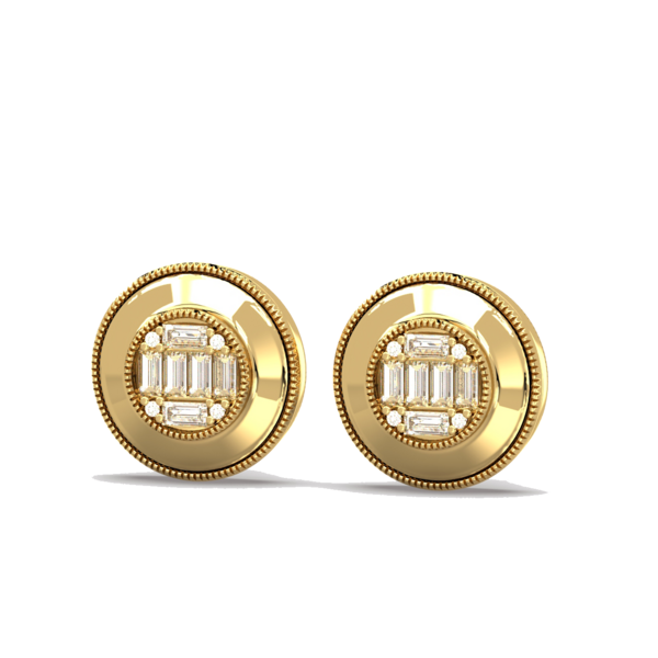 <a href="https://clartenewyork.com/collections/gatsby " target="_blank">Gatsby Round Studs</a>: Our 14-Karat yellow gold Gatsby Round Studs with a hand milgrain border and Round illusion diamond centers ($1,225)