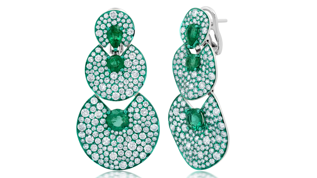 Graziela 18-karat gold earrings with green rhodium, emeralds and diamonds ($19,850)