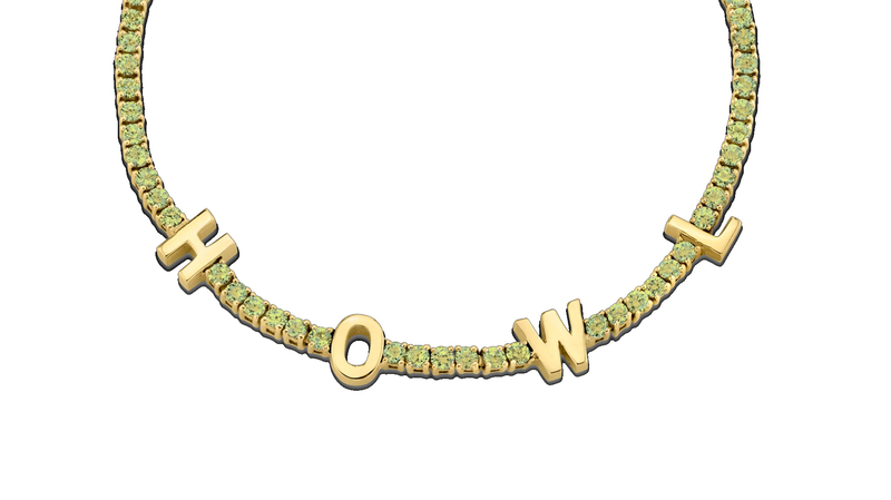 <a href="https://www.thisisthelast.com/products/personalized-tennis-bracelet/?Material=14k+Yellow+Gold&Gemstone=Peridot&Length=6.5+Inches" target="_blank"> The Last Line</a> 14-karat yellow gold personalized peridot tennis bracelet ($1,385)