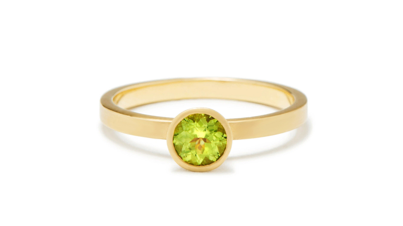 <a href="https://www.greenwichjewelers.com/products/peridot-yum-drop-ring?_pos=3&_sid=2c04736af&_ss=r" target="_blank"> Chroma by Greenwich St. Jewelers</a> peridot “Yum Drop” ring in 18-karat yellow gold ($810)
