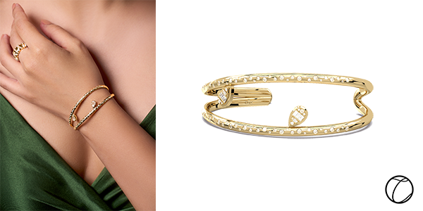 Trellis Cuff: Our 14-Karat yellow gold Trellis Cuff with scattered diamonds and an accent of two pear illusion diamonds hanging ($2,949) Trellis Cuff: Our 14-Karat yellow gold Trellis Cuff with scattered diamonds and an accent of two pear illusion diamonds hanging ($2,949)